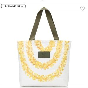 ALOHA Collection White Tote with Yellow Floral Pattern